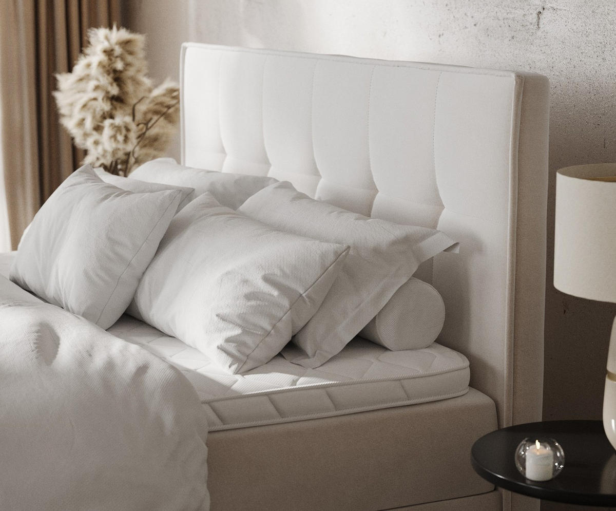 BOXBETT Tivra 160/200 cm Creme im Paros Stoff - Creme/Schwarz, Holz/Holzwerkstoff (160/200cm) - AltaBeds