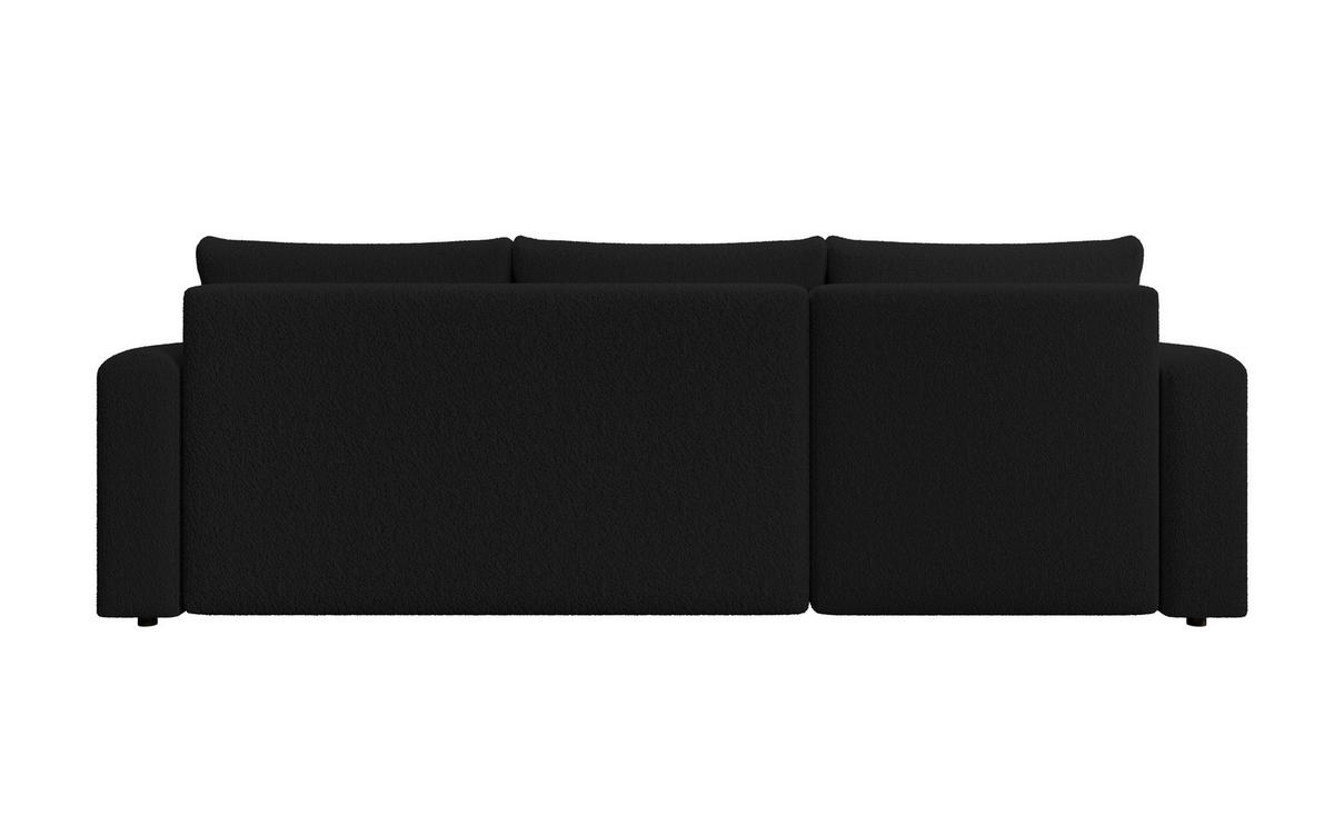 ECKSOFA DORA L, Eckcouch in L-Form mit Schlaffunktion und Bettkasten, Farbe: Schwarz, Bouclé-Stoff, Ottomane Links - Schwarz, Textil (240/143cm) - Storez24