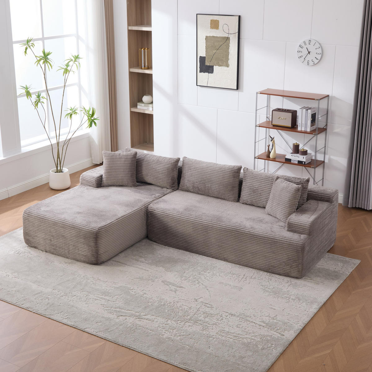 ECKSOFA 272/174/74.5 cm Grau mit 30D hochelastischem Schaumstoff und rutschfestem Boden - Grau, Textil (174/74.5/272cm) - Oxeza