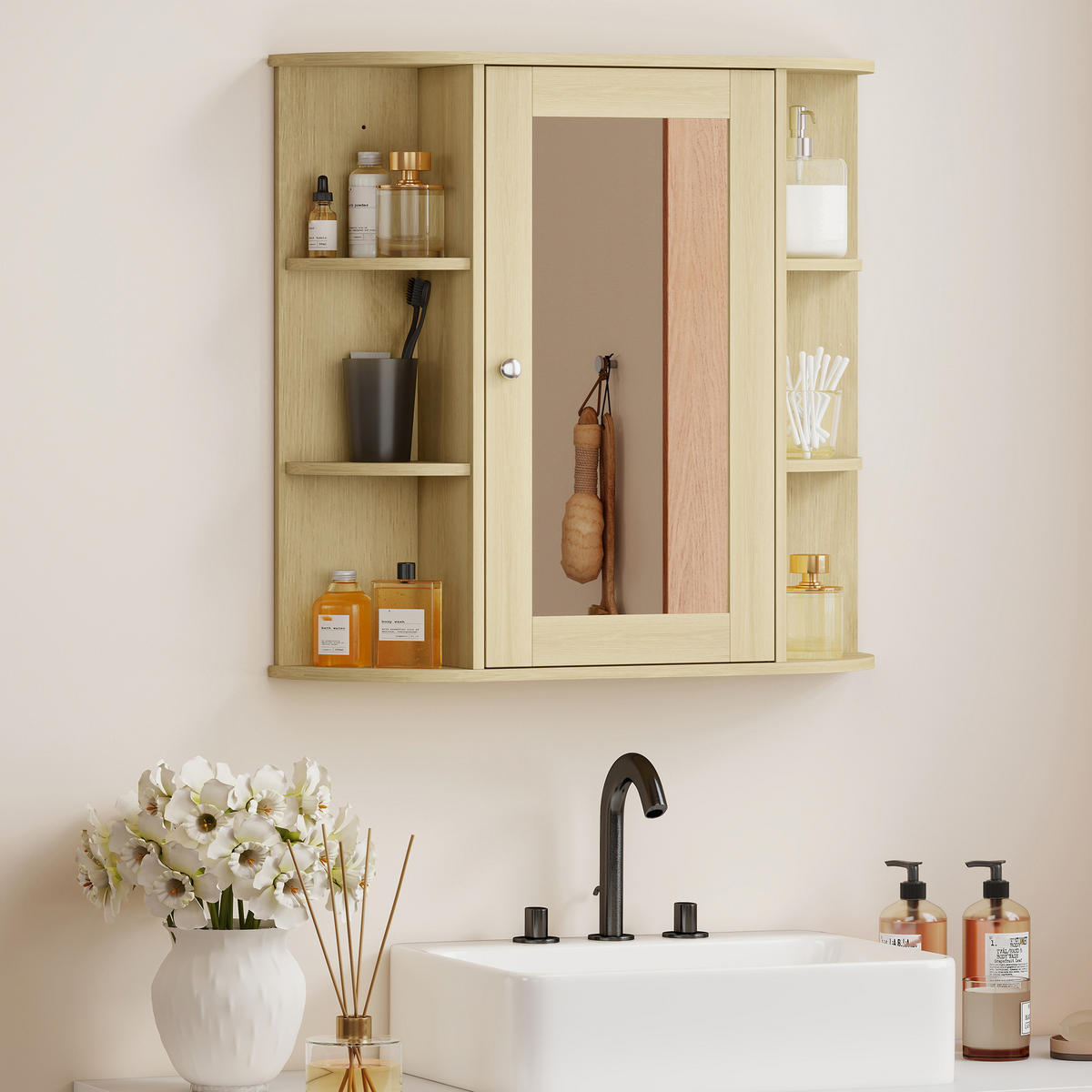 SPIEGELSCHRANK Spiegelschrank mit Wandschrank und Kleiderschränken 66x17x63 cm ,Natur - Braun, Glas (66/63/17cm) - Vallsero