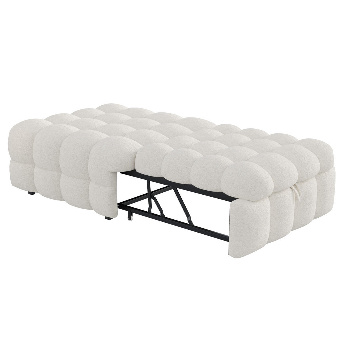 SCHLAFSOFA 183/76/42 cm Beige 2-in-1 Schlafsofa aus Teddy-Stoff mit Fußhocker - Creme, Textil (76/42/183cm) - OKWISH