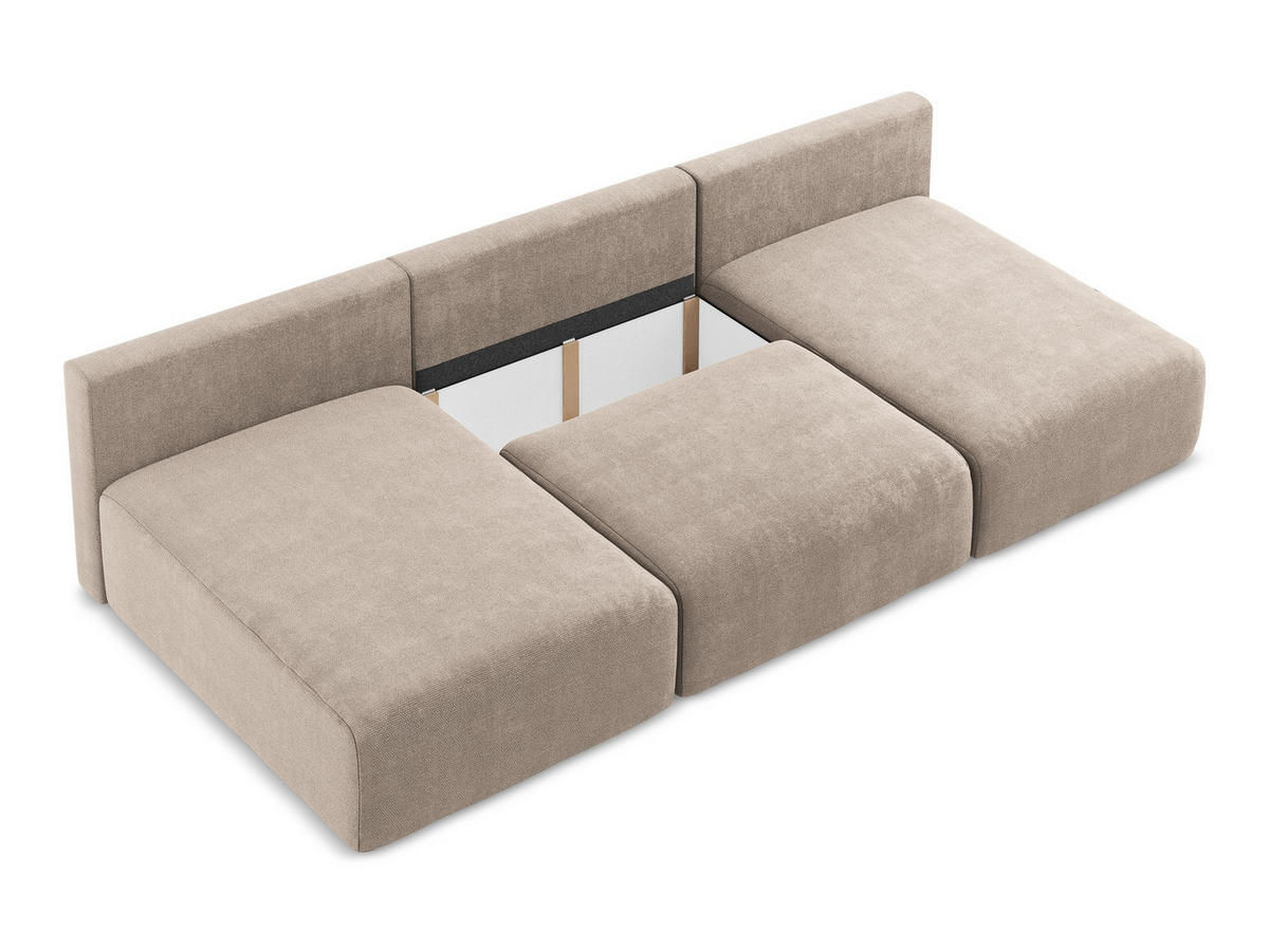WOHNLANDSCHAFT Chenille Stoff Beige - Beige/Schwarz, Kunststoff/Textil (304/79/149cm) - Makamii