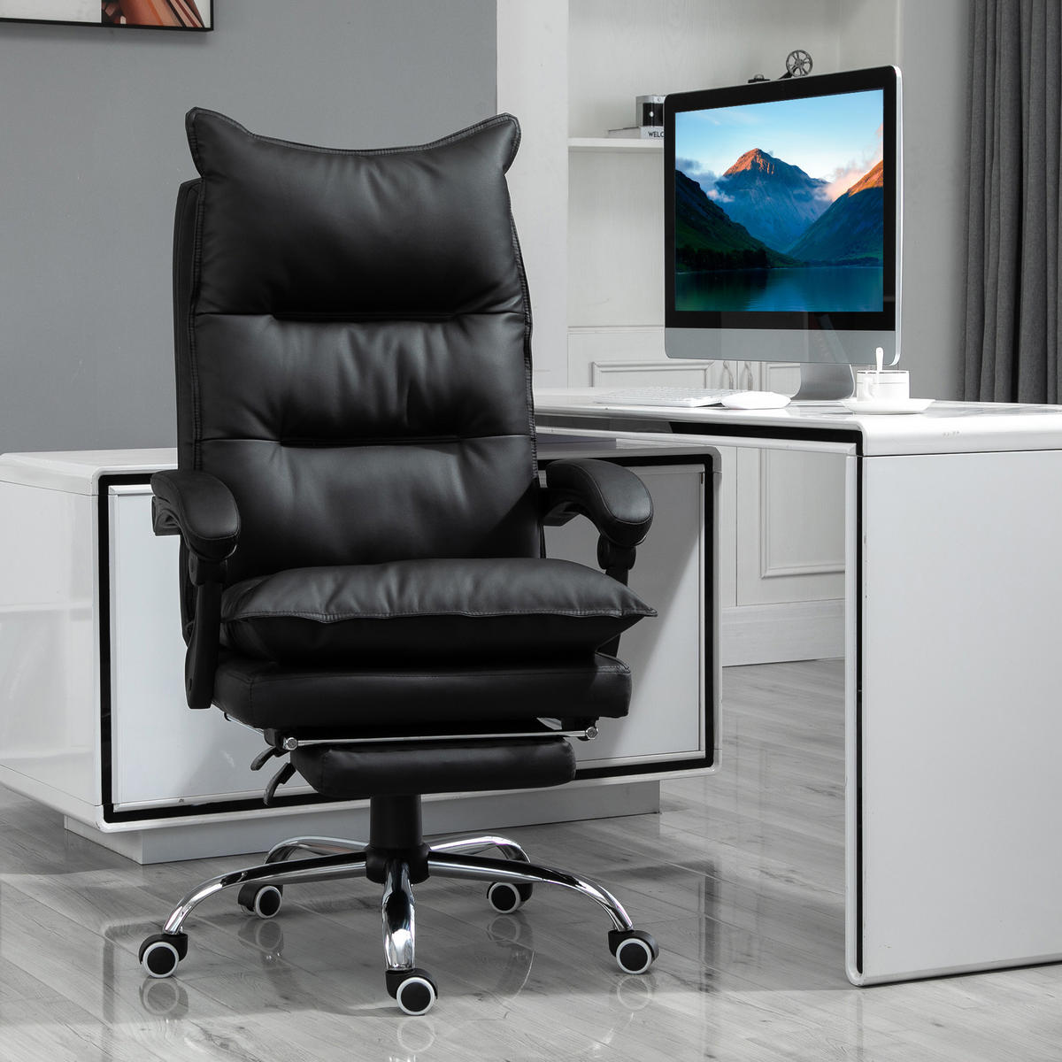 BÜROSTUHL, Kunstleder, Schwarz - Schwarz, Kunststoff (72/130/66cm) - Vinsetto