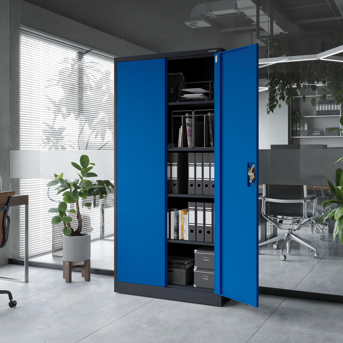 AKTENSCHRANK JAN 185x90x45 cm - Blau/Anthrazit, Metall (90/185/40cm) - Jan Nowak