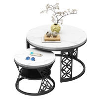 COUCHTISCH-SET mit Marmoreffekt und Metallrahmen Basis, Stapelbarer Beistelltisch Set 70/70/45 cm + 45/45/37 cm, Weiß und Schwarz - Weiß, Holzwerkstoff (70/70/45cm) - Redom