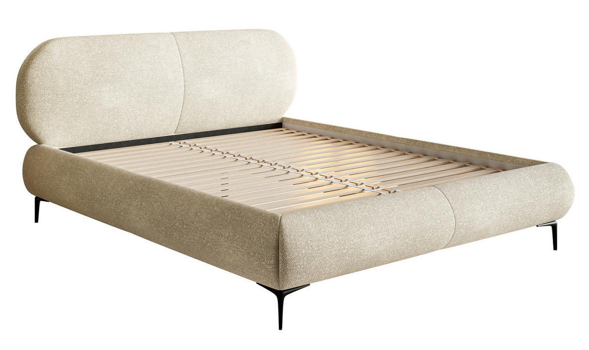 POLSTERBETT Ovalle Beige mit schwarzen Metallbeinen 180 cm - Beige/Schwarz, Textil/Metall (180/200cm) - Selsey