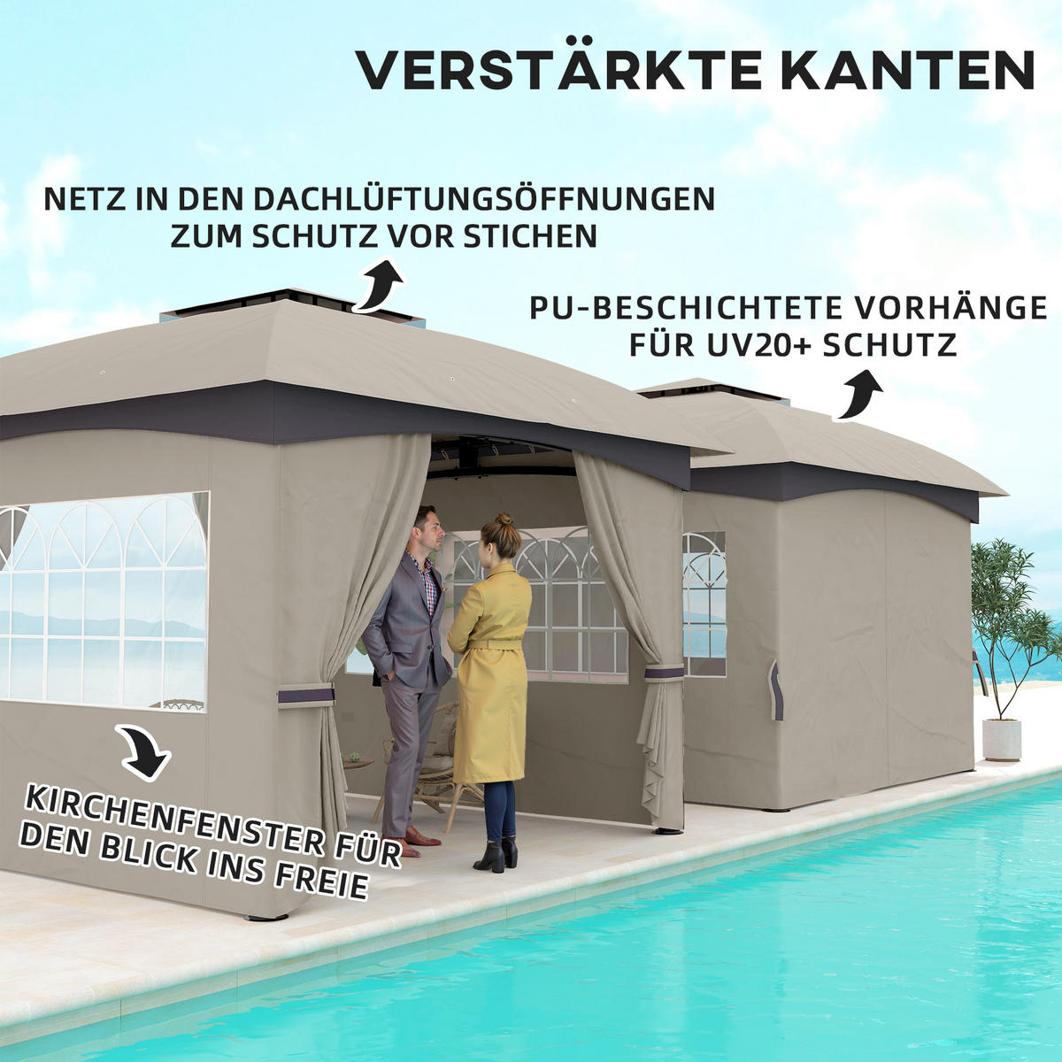PAVILLON 3,4 x 3,4 m - Hellgrau, Metall (335/285/335cm) - Outsunny