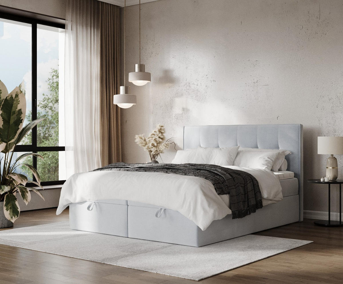 BOXBETT Tivra 180/200 cm Hellgrau im Paros Stoff - Hellgrau/Schwarz, Holz/Holzwerkstoff (180/200cm) - AltaBeds