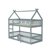 ETAGENBETT 90/200 cm mit Treppe, hoher Umrandung und Tür, Grau - Grau, Holzwerkstoff (90/200cm) - Redom