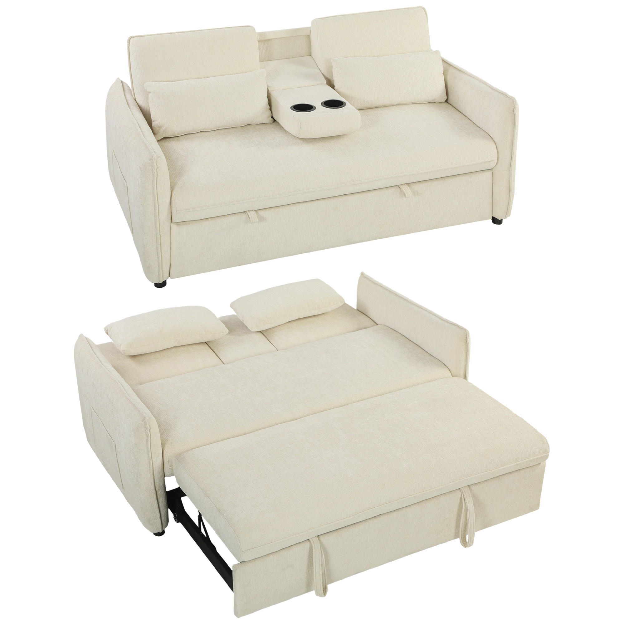 SCHLAFSOFA 2-Sitzer DE-08254 verstellbar, Beige - Beige, Textil (166/84/90cm) - ComfortXL