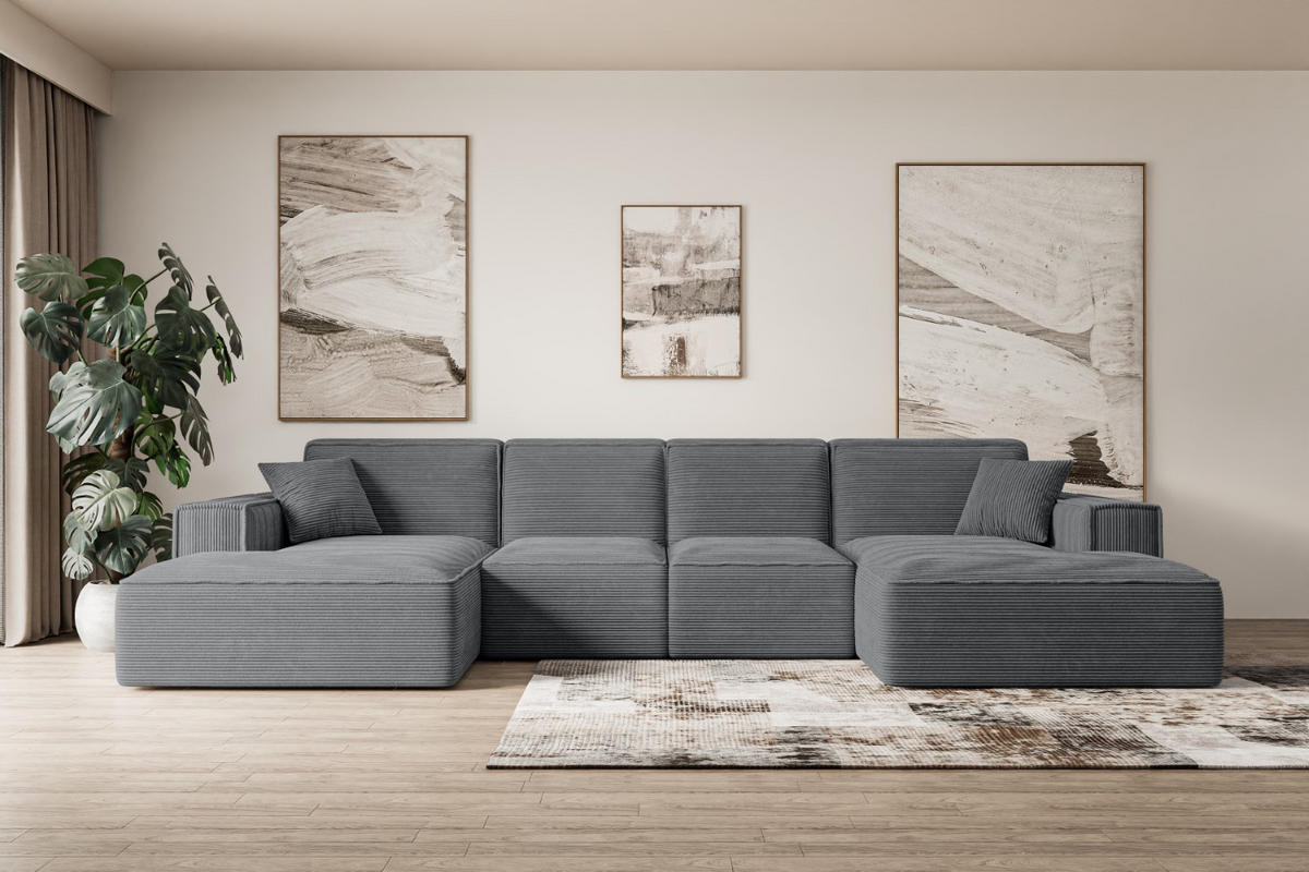 WOHNLANDSCHAFT SIERRA-U - 344x165x73 cm Dunkelgrau Cord - Dunkelgrau/Schwarz, Holzwerkstoff/Kunststoff (344/73/165cm) - ALTDECOR