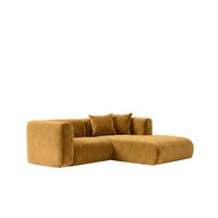 ECKSOFA L-Form mini, Velvet-Stoff Bluvel, Golden, Rechts, GRETA - Goldfarben, Holz (226/179cm) - Kaiser Möbel