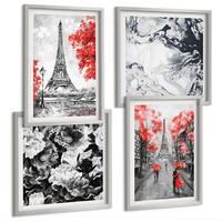 BILDER SET 4er Set - 50x50 cm & 40x60 cm Silberner Rahmen - graue Gemälde des Eiffelturms - Silberfarben, Kunststoff (50/50cm) - TULUP
