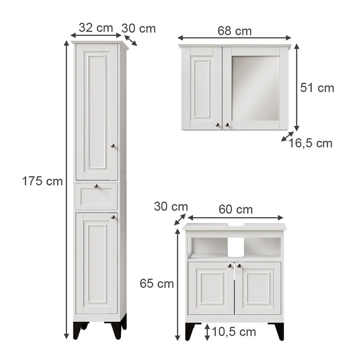 KUPAONSKI SET S VISOKIM ORMAROM Vanity Bijela 3 dijela - bijela, drvni materijal (60/65/30cm) - Vicco