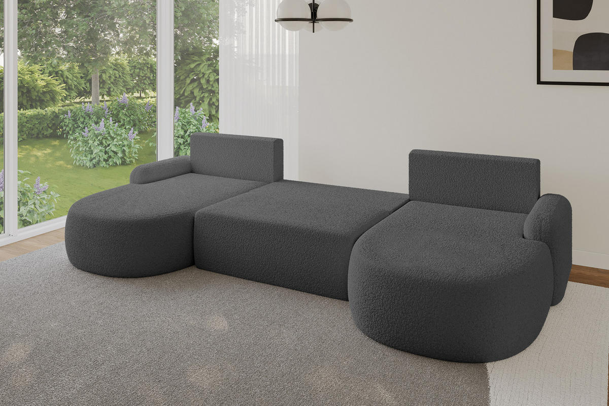 WOHNLANDSCHAFT mit Schlaffunktion und Bettkasten LIRA-U - 335x172x89 Grau - Grau, Holzwerkstoff/Textil (335/89/172cm) - ALTDECOR