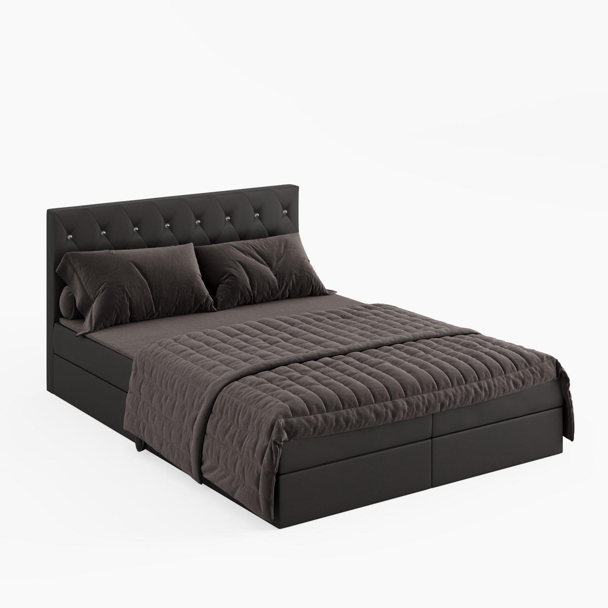 BOXBETT CRYSTAL 140/200 cm, in Dunkelgrau, Velours-Stoff, Bettkasten, Matratze, Topper - Dunkelgrau, Textil (140/20cm) - Barchello