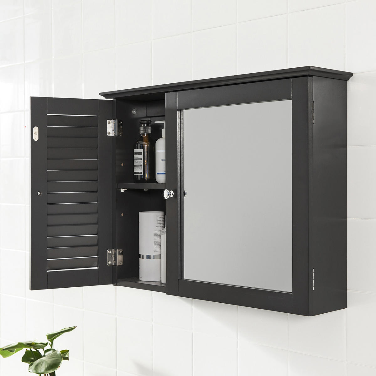 SPIEGELSCHRANK Grau - Grau, Holzwerkstoff (65/49/15cm) - SoBuy