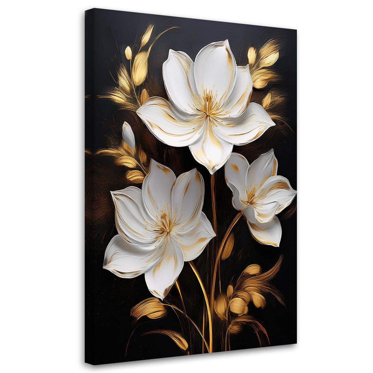 WANDBILD magnolienblüten goldener minimalismus - Schwarz, Textil (40/60cm) - Feeby