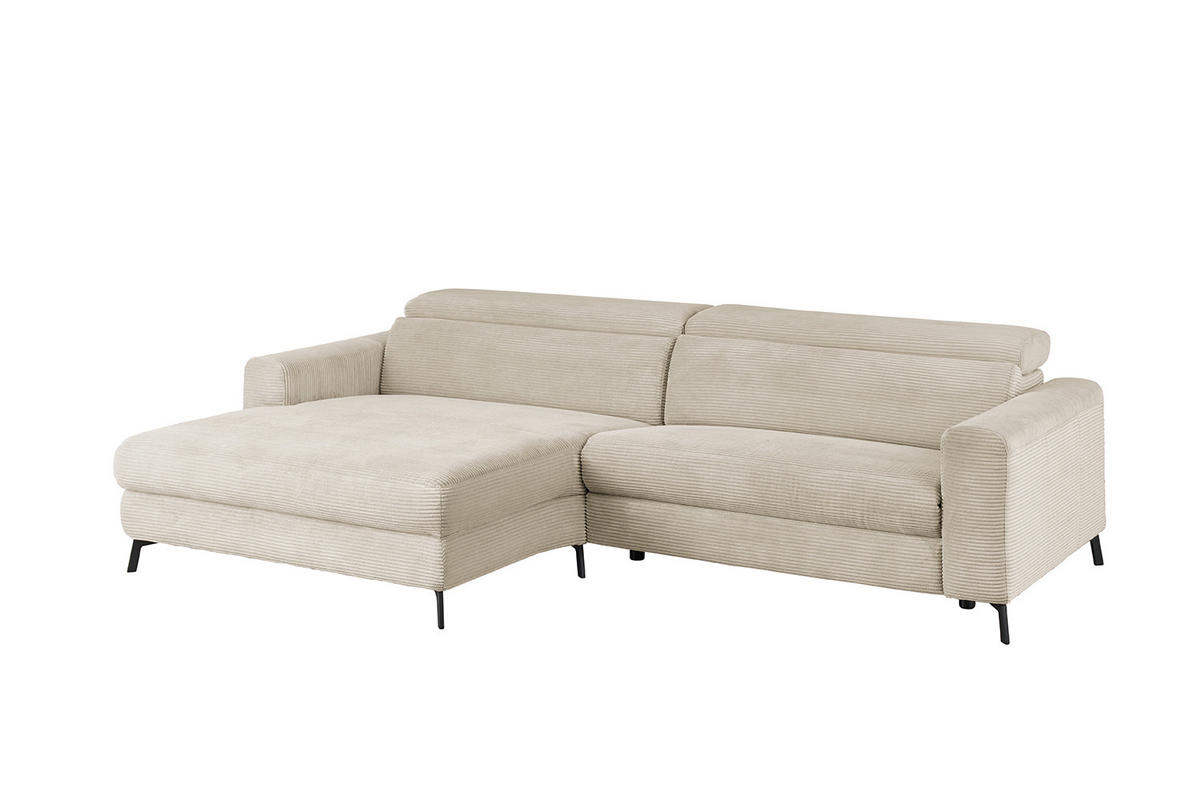 ECKSOFA LAISKA Cremeweiß Cord - Creme/Schwarz, Textil/Metall (282/177cm) - KAWOLA