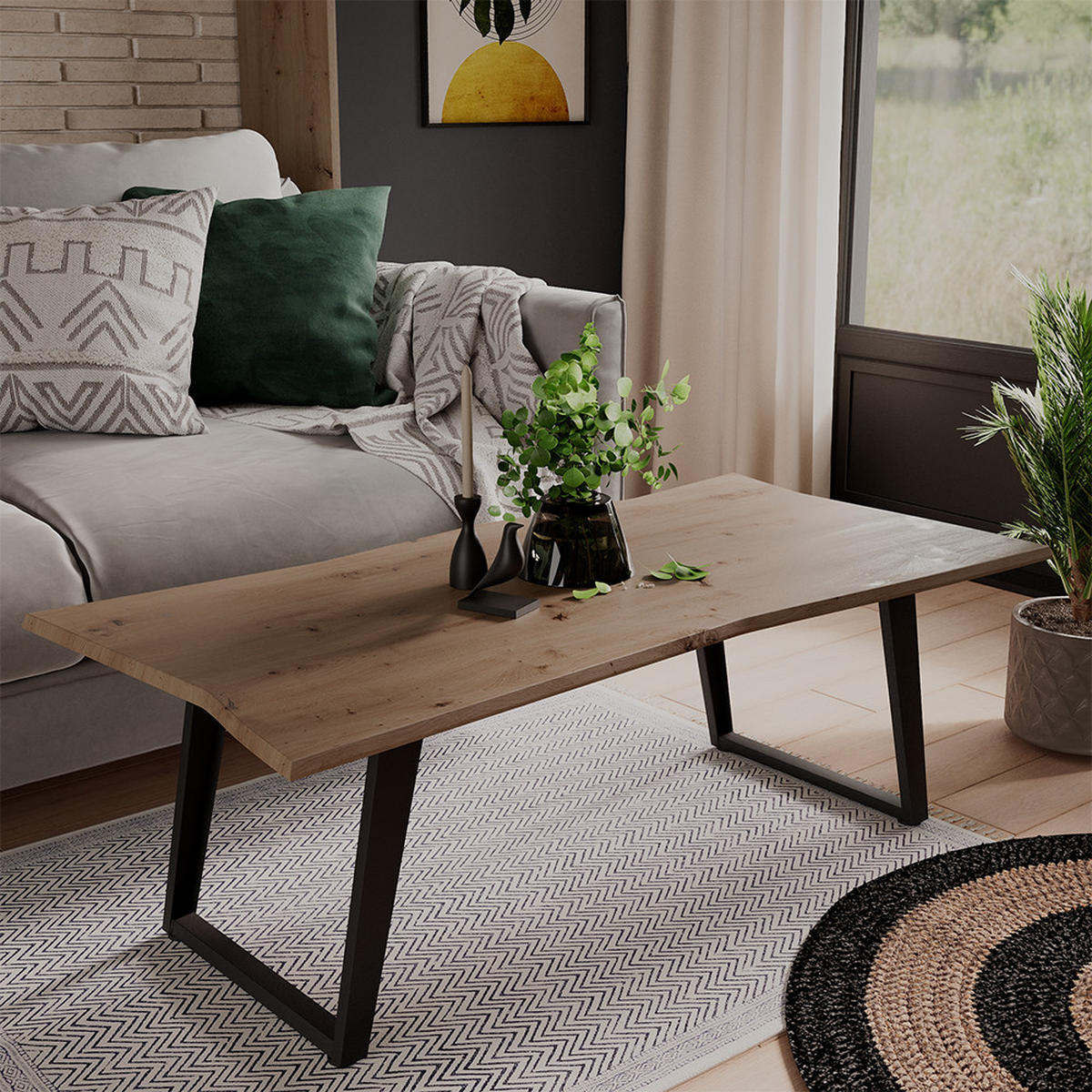 COUCHTISCH Yan Artisan 120 x 60 cm - Hellgrau, Holzwerkstoff (60/120/40cm) - Vicco