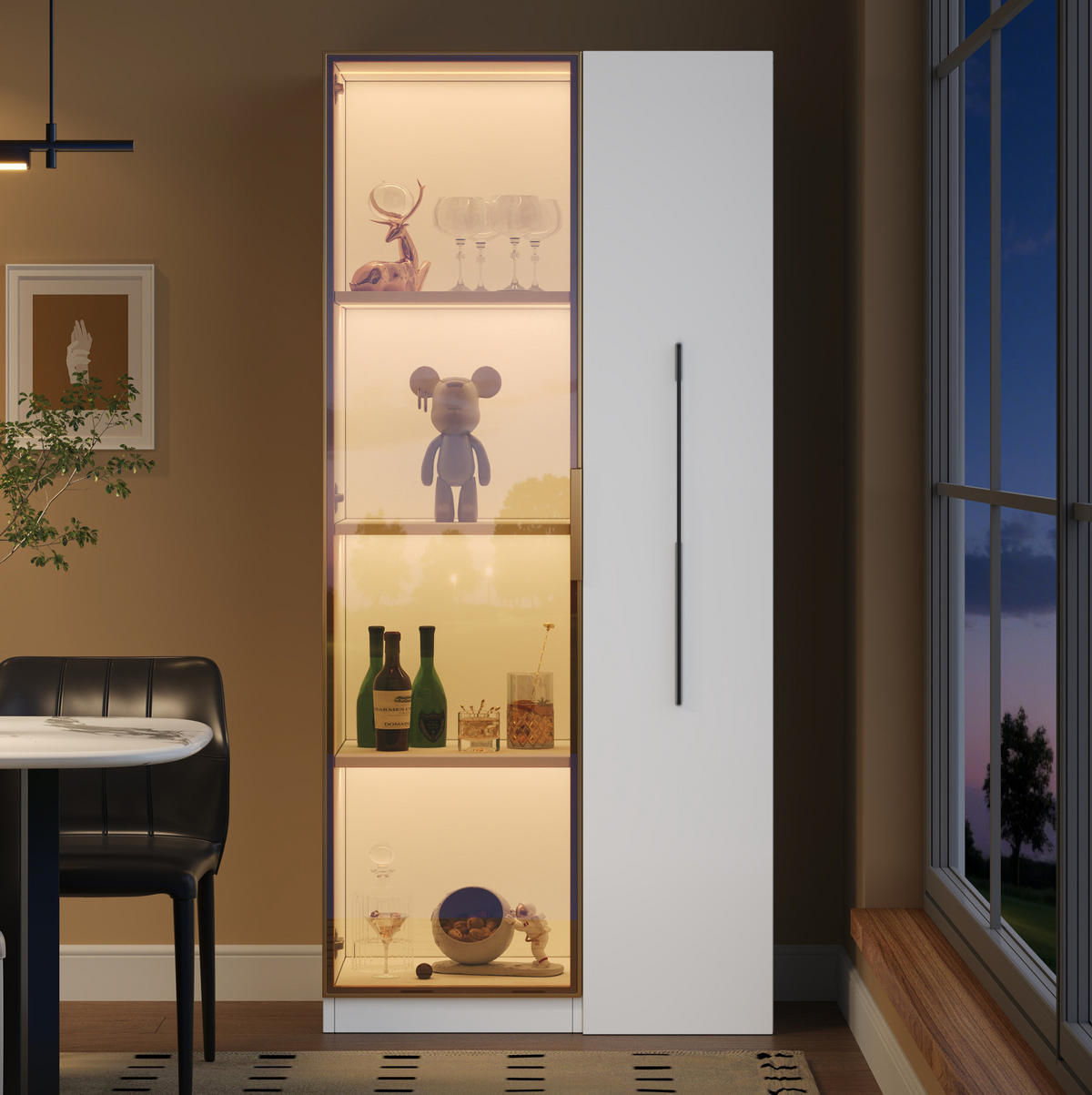 HIGHBOARD 70/40/160 cm in Weiß mit LED-Beleuchtung und seitlichem Stauraum - Weiß, Holzwerkstoff (70/160/40cm) - Flora Grace
