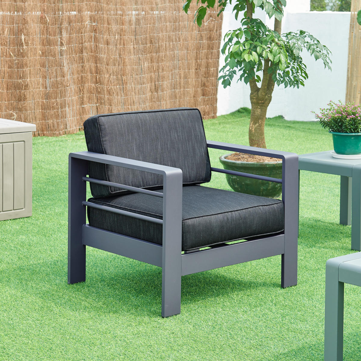 OUTDOOR-SESSEL Avise - Dunkelgrau/Anthrazit, Textil/Metall (81/62/70cm) - casa.pro