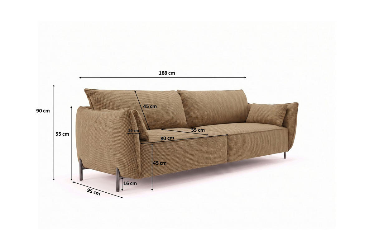SOFA 3-Sitzer für Terrasse und Garten, Stoff Sunlight, Toffee, SUNMEE - Braun, Holz (188/90/95cm) - Kaiser Möbel