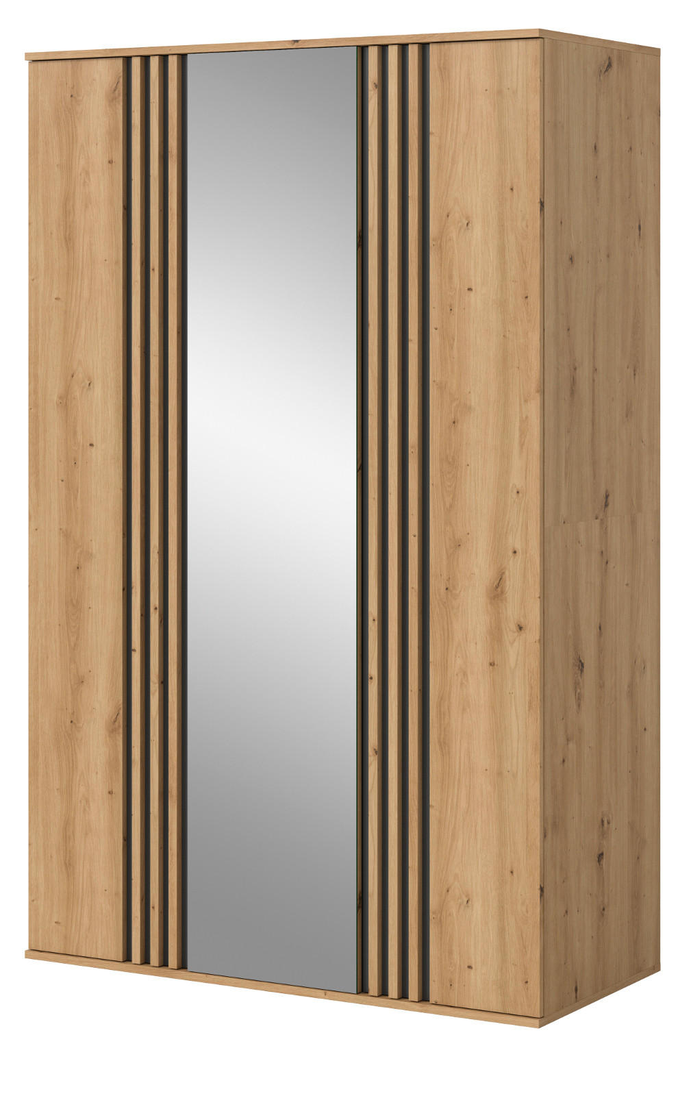 KLEIDERSCHRANK Eiche Artisan, grau 120 x 192 cm 3-türig, Drehtürenschrank mit Spiegel - Anthrazit/Eiche Artisan, Holzwerkstoff (120/192/56cm) - Inn.Furn
