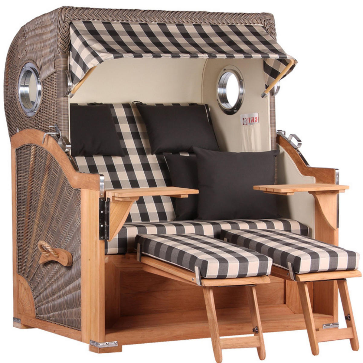 STRANDKORB Baltikum Teak 2,5 Sitzer - Braun/Grau, Holz/Metall (142/170/95cm) - Mr. Deko