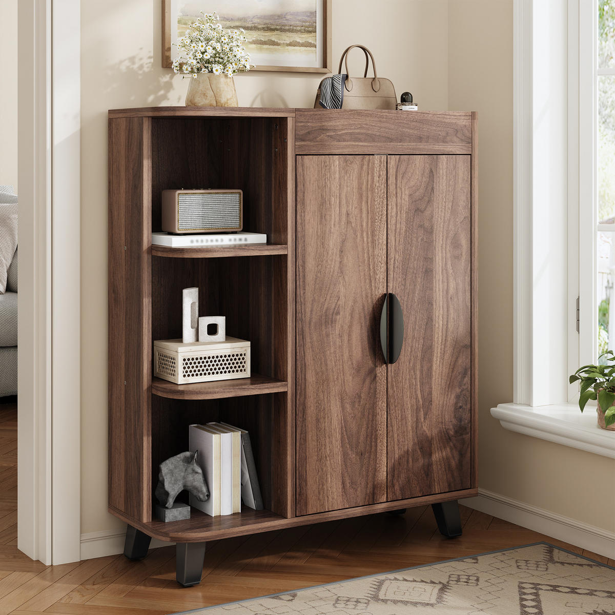 SCHUHSCHRANK schmal 2 Türen Holzoptik - Nussbaumfarben, Holzwerkstoff (80/99/32cm) - Fortuna Lai