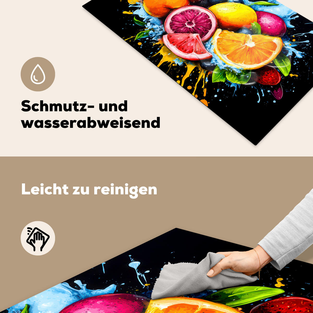 HERDABDECKPLATTE Obst - Graffiti - Bunt - Orange - Erdbeere - Abstrakt Induktionsschutz 91.6x52.7 cm - Orange, Kunststoff (91.6/52.7/0.2cm) - MuchoWow