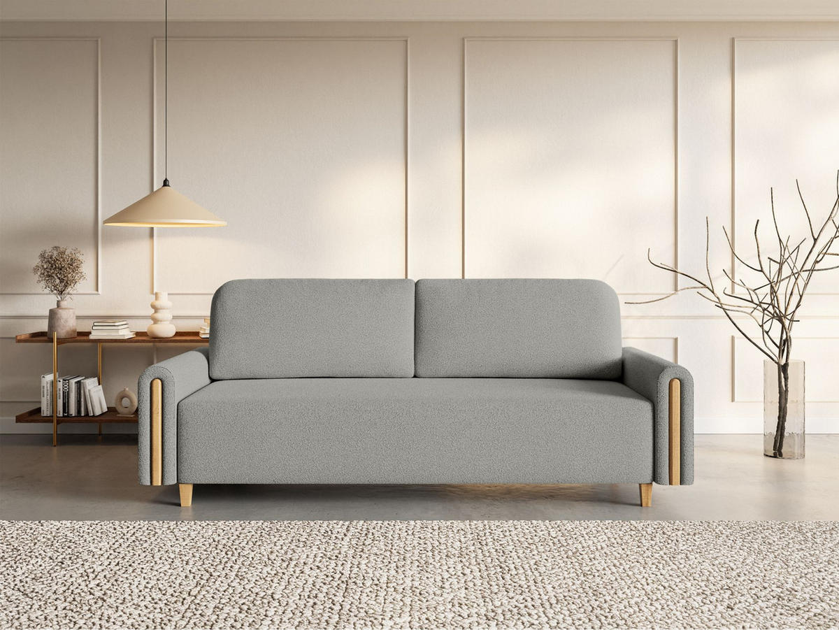 3-SITZER SCHLAFSOFA Majla Hellgrau - Eichefarben/Hellgrau, Holz/Textil (236/93/97cm) - Selsey