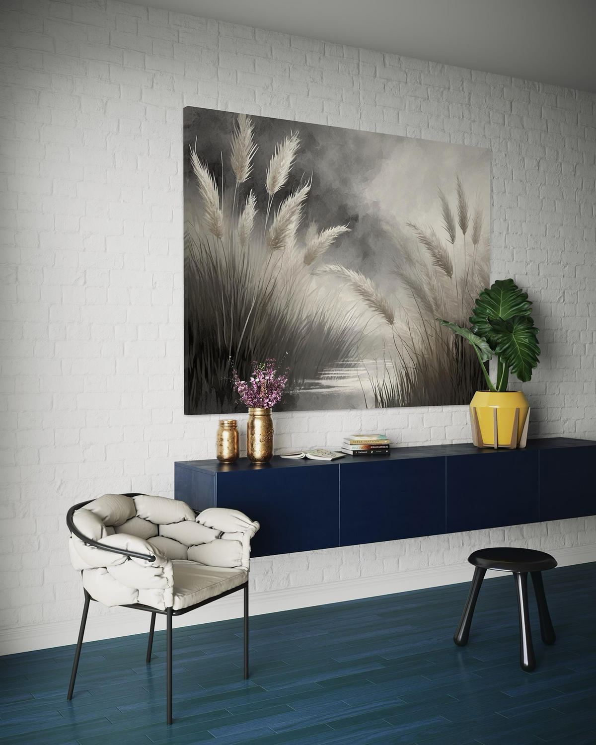 WANDBILD schilfgras natur botanik - Grau, Textil (60/40cm) - Feeby