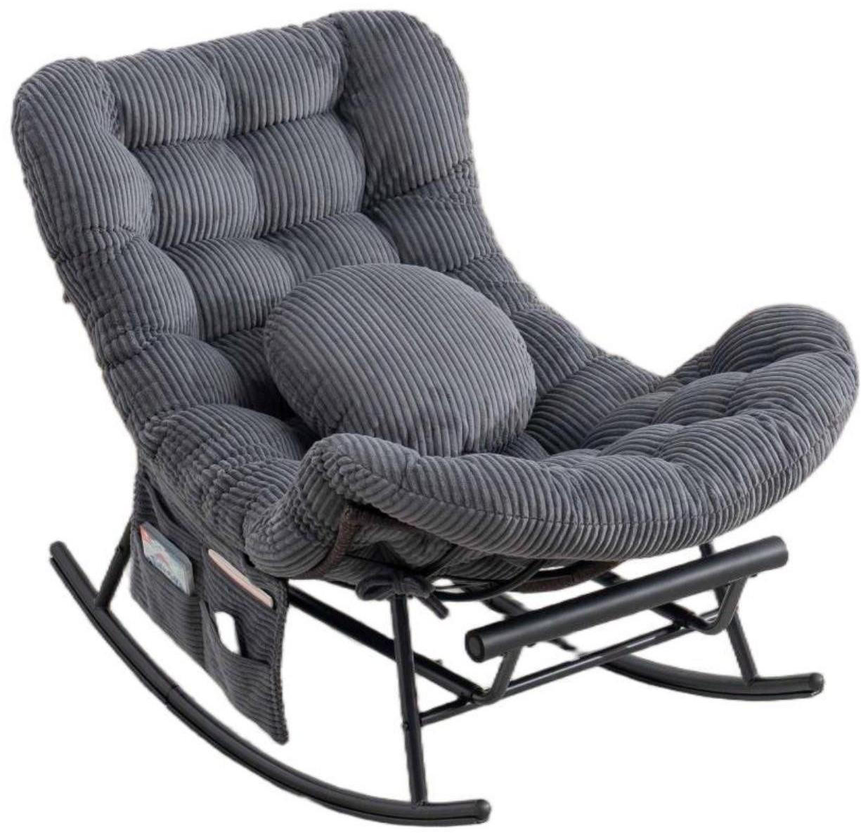 SCHAUKELSTUHL mit Fußstütze, Schaukelsessel XXL Rattanstuhl mit Kissen, Cord, Dunkelgrau - Dunkelgrau, Textil (90/78/150cm) - LVHOM