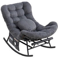 SCHAUKELSTUHL mit Fußstütze, Schaukelsessel XXL Rattanstuhl mit Kissen, Cord, Dunkelgrau - Dunkelgrau, Textil (90/78/150cm) - LVHOM