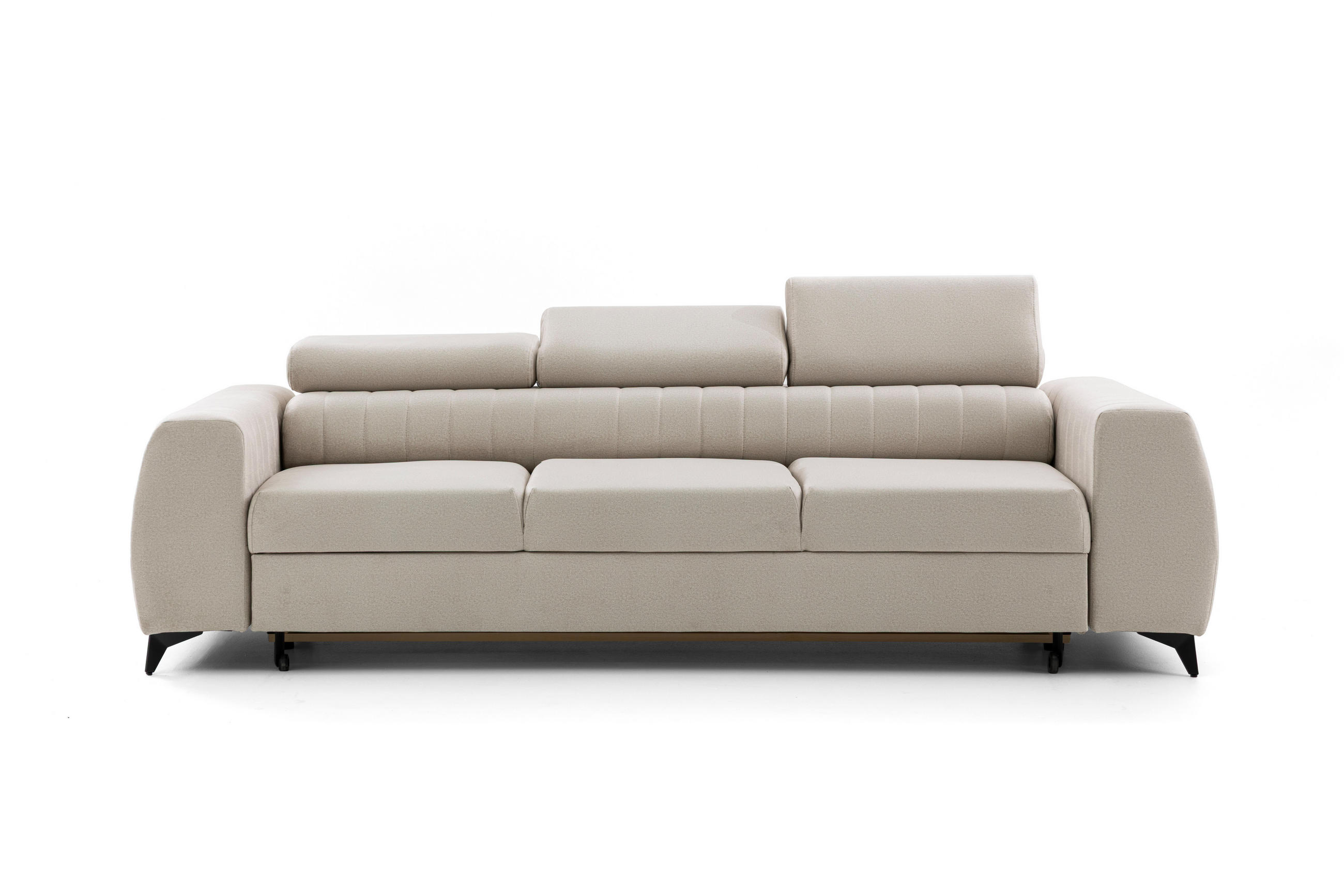 3-SITZER-SOFA PIERO mit Schlaffunktion 125x195 Velours Creme - Creme/Schwarz, Holz/Textil (260/90/100cm) - Muffo