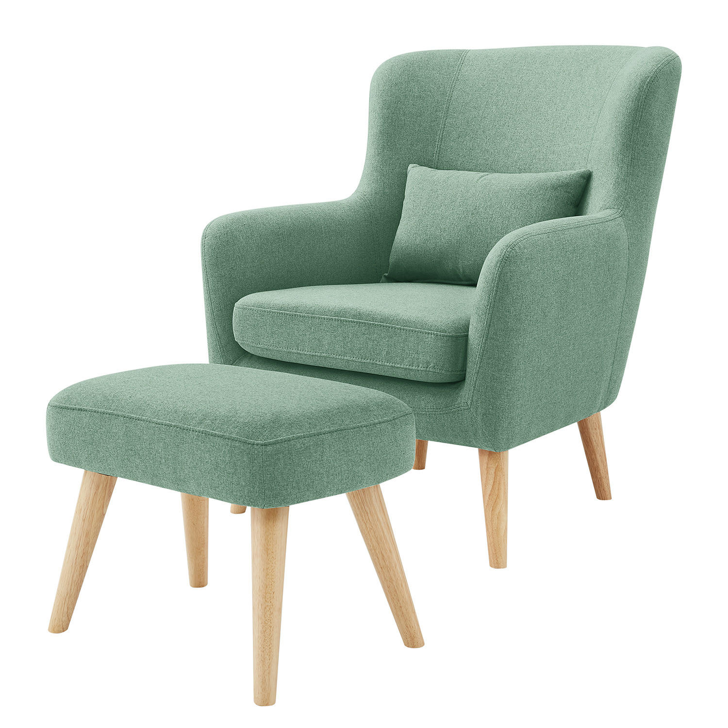 SESSEL mit Hocker - Mintgrün, Holz/Birkenholz (75/96/78cm) - home24