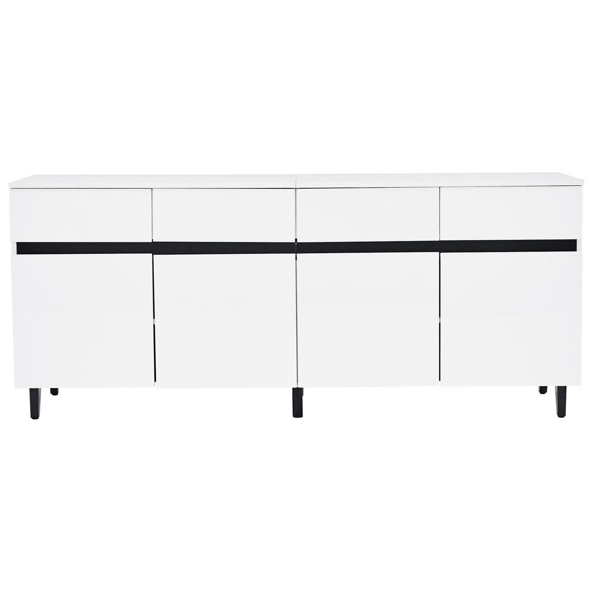 SIDEBOARD mit Hochglanz-Fronten, 4 Schubladen und 2 Türen, 160/40/68 cm, Weiß - Weiß, Holzwerkstoff (160/68/40cm) - Redom
