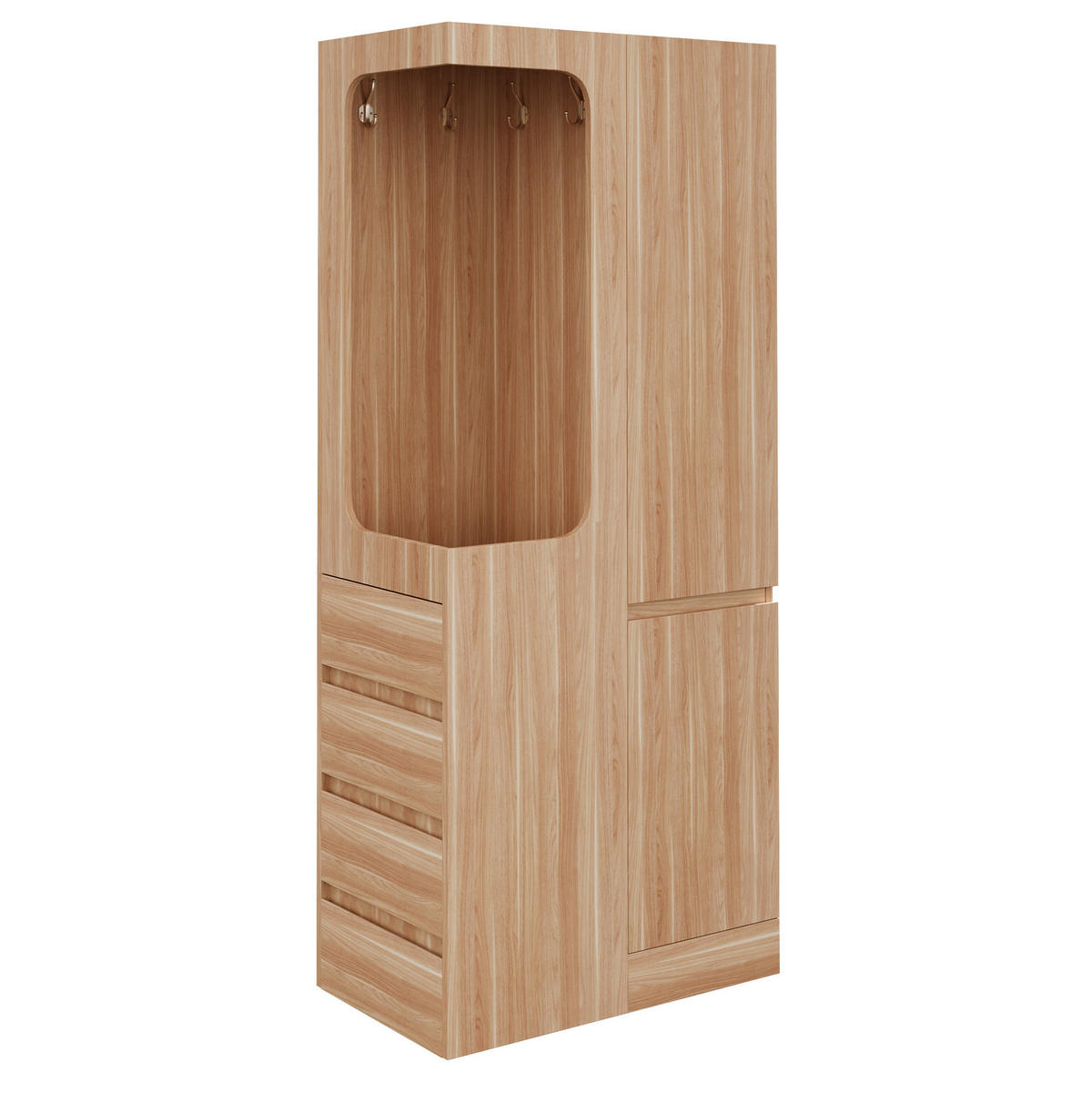 KLEIDERSCHRANK 70/40/170 cm in Weiß/Holzfarben mit Schubladen und offenem Fach - Naturfarben, Holz (70/170/40cm) - BEAOK