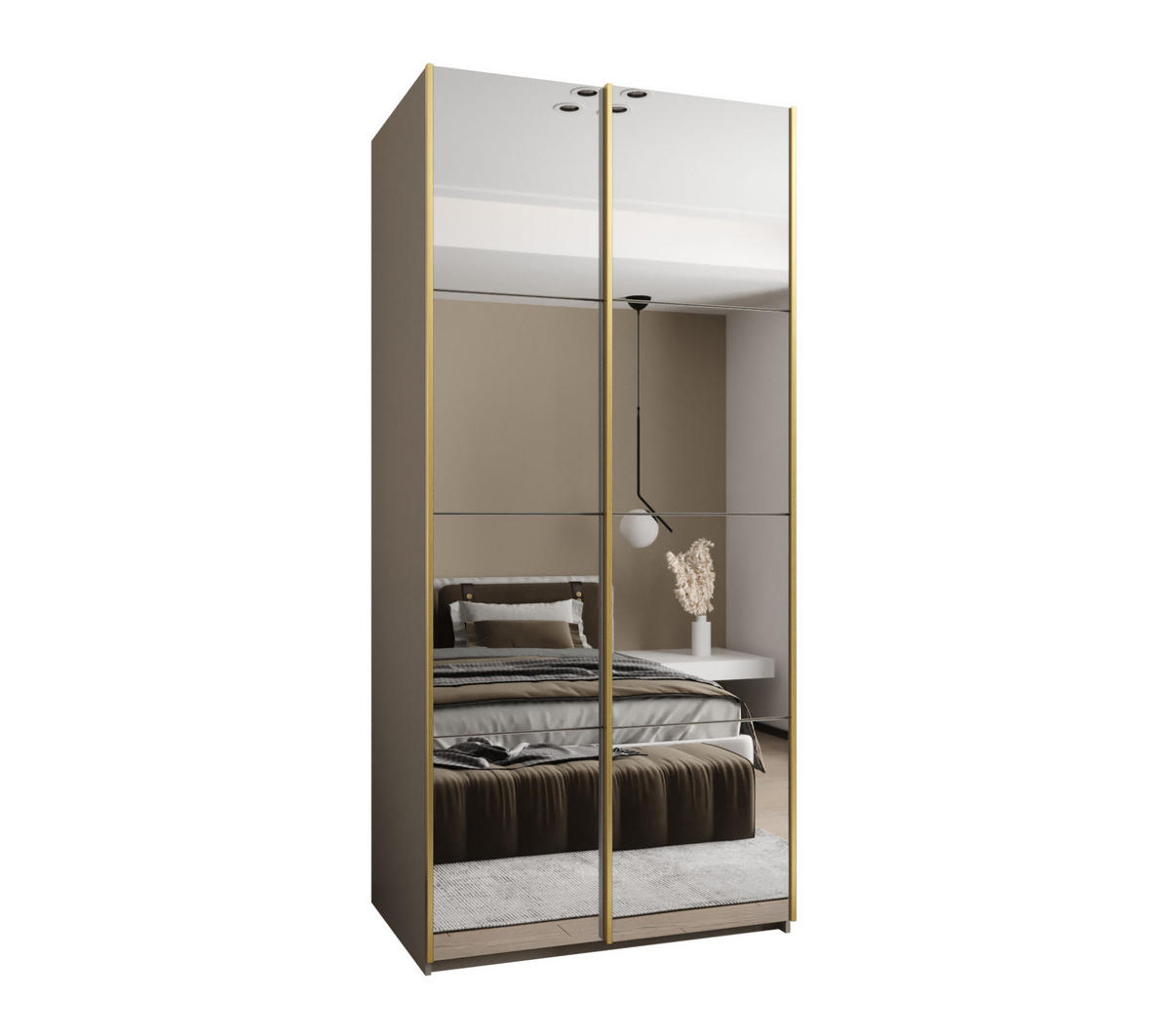 SCHWEBETÜRENSCHRANK 245,5/110/64 2-türig - Kaschmir/Goldfarben, Holz/Metall (110/245/64cm) - Abiks Möbel
