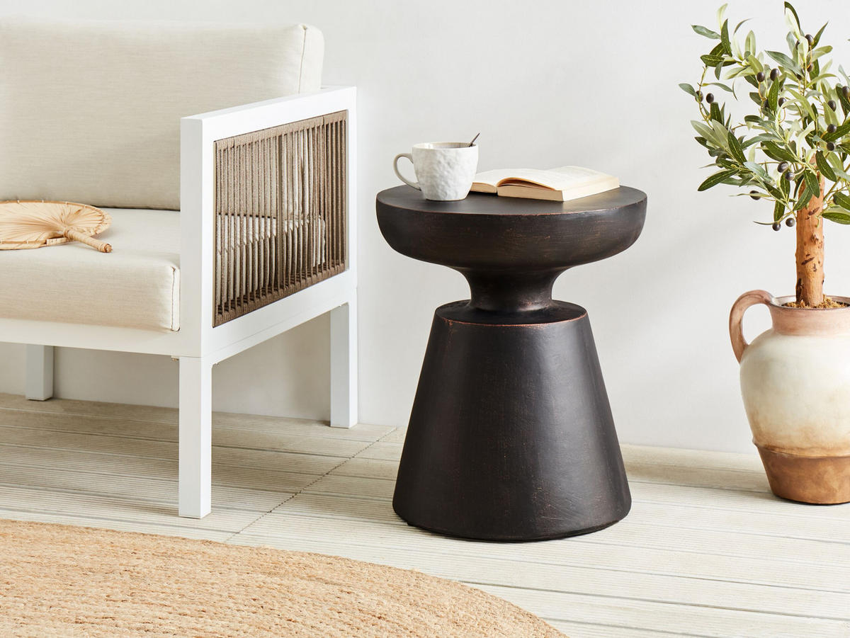 BEISTELLTISCH Beton schwarz rund 45 cm Mincio - Schwarz, Stein (45/45/59cm) - Beliani