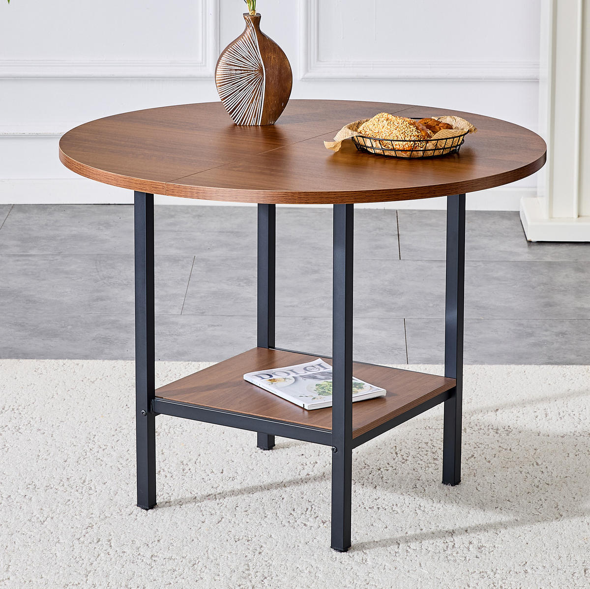 ESSTISCH 100/77/100 cm Walnuss aus MDF und Metall mit Stauraumablage - Walnussfarben, Holzwerkstoff (100/100/77cm) - OKMYHOME