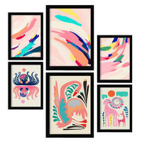 POSTER Set Mit 6 Prominente Kunst 1 In Tiere Zusammenfassungen A3 & A4 Schwarzer Rahmen - Schwarz, Papier (29/3cm) - Nacnic