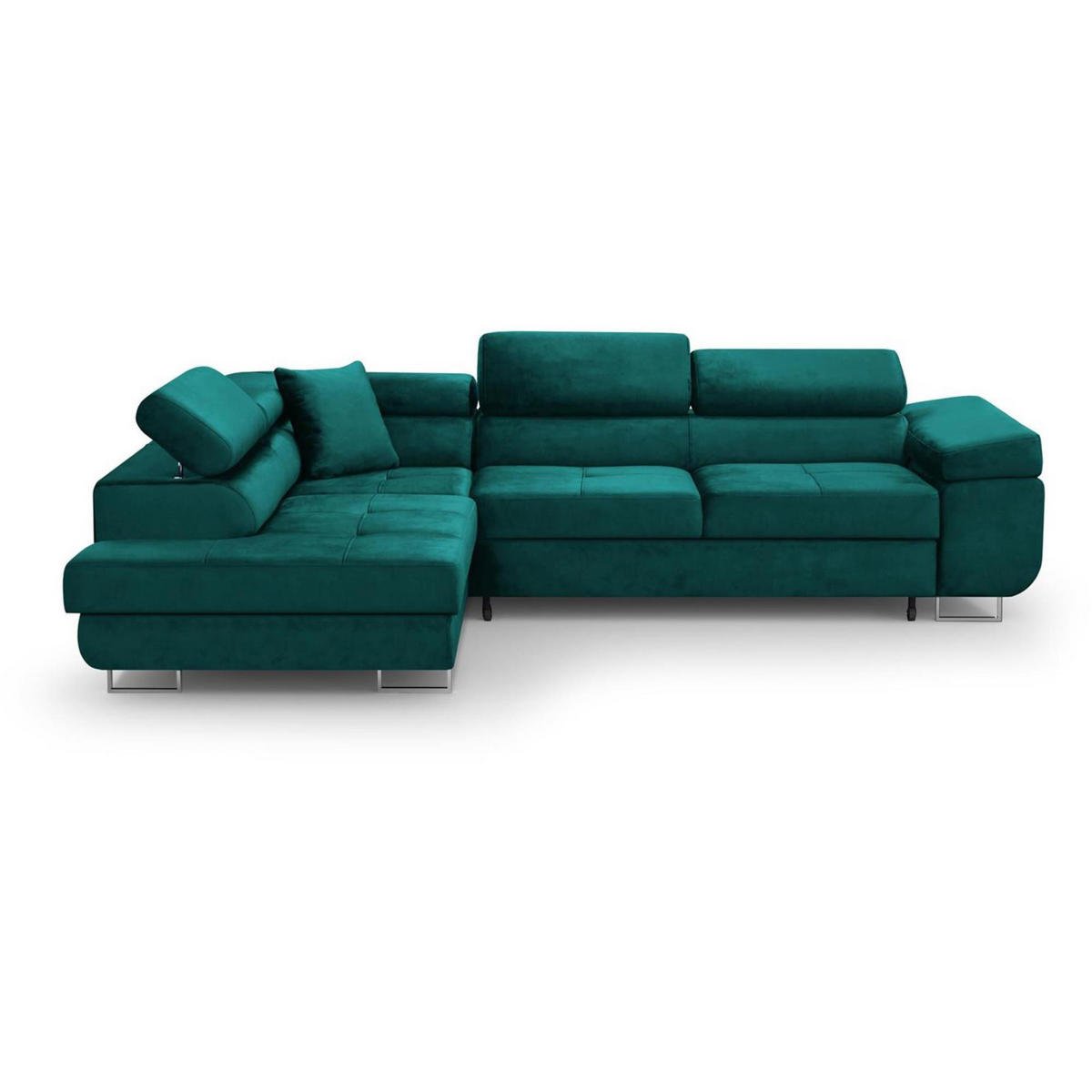 ECKSCHLAFSOFA Vild verstellbaren Kopfstützen, Dunkelgrün, links - Chromfarben/Dunkelgrün, Textil (275/203cm) - Beautysofa
