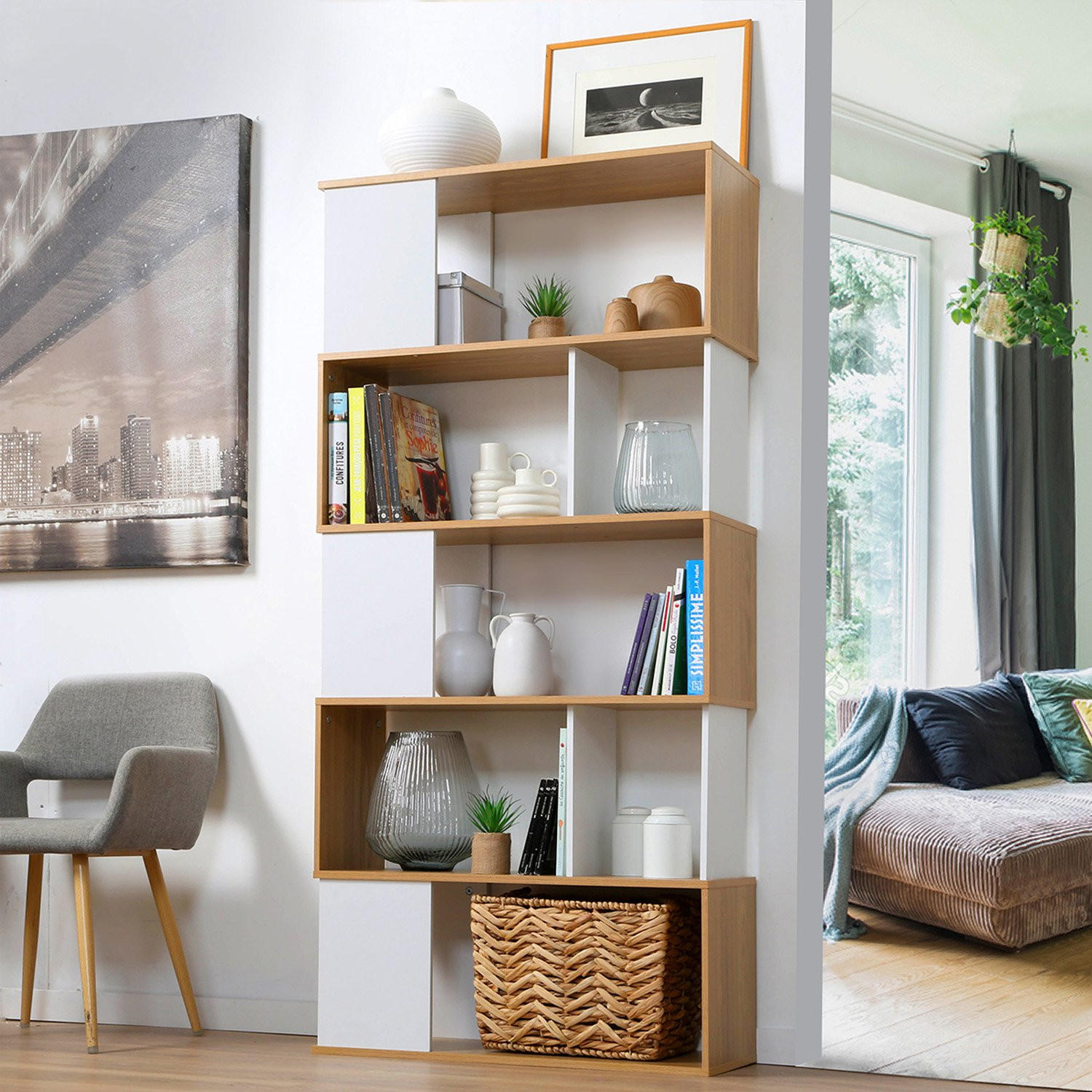 Thumbnail - Calicosy Bücherregal, Weiß, Holzwerkstoff, 29.5x173.5x80 cm, Wohnzimmer, ,