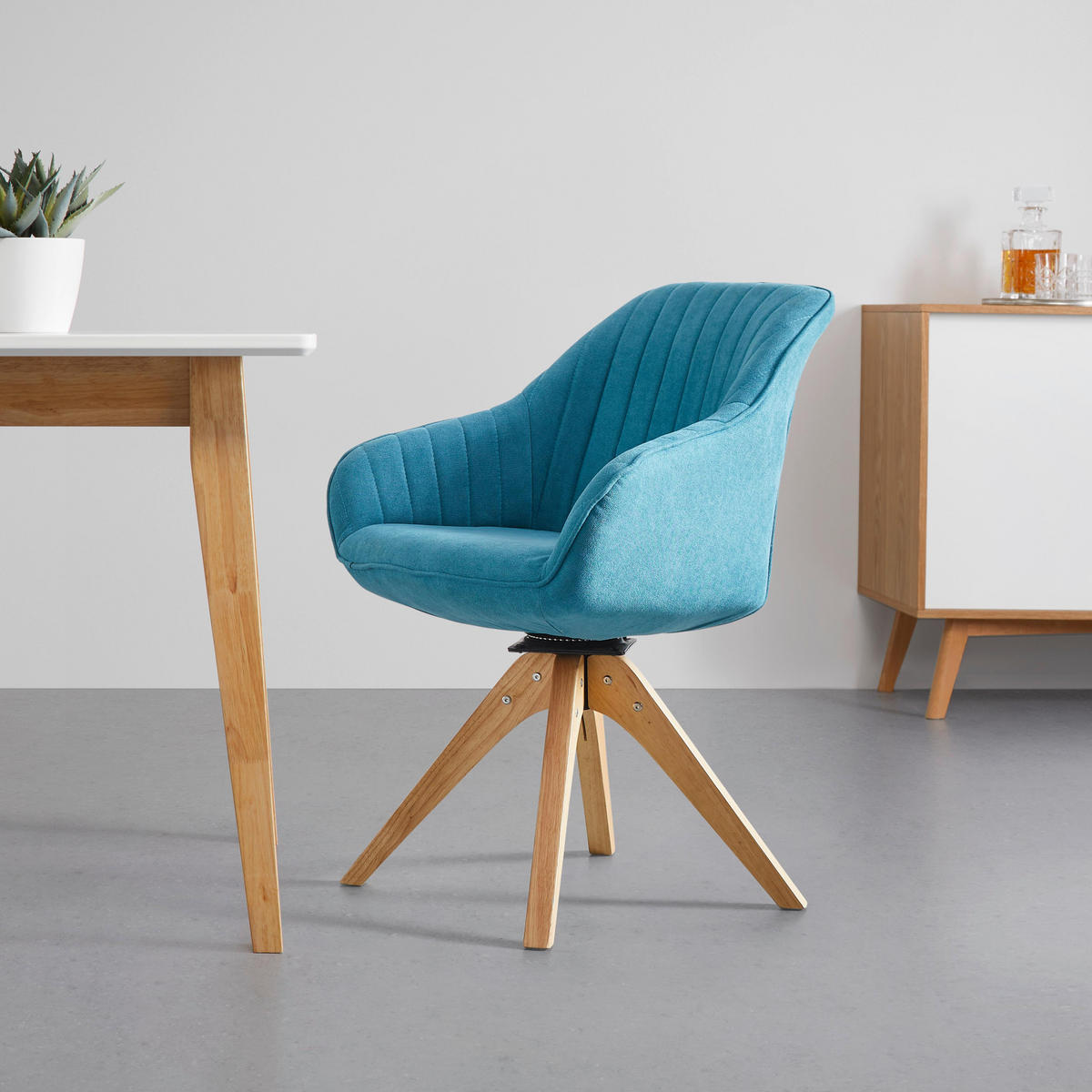 ARMLEHNSTUHL Leonie Petrol Webstoff Drehbar Gepolstert - Petrol, Holz (60/82/61cm) - Bessagi Home