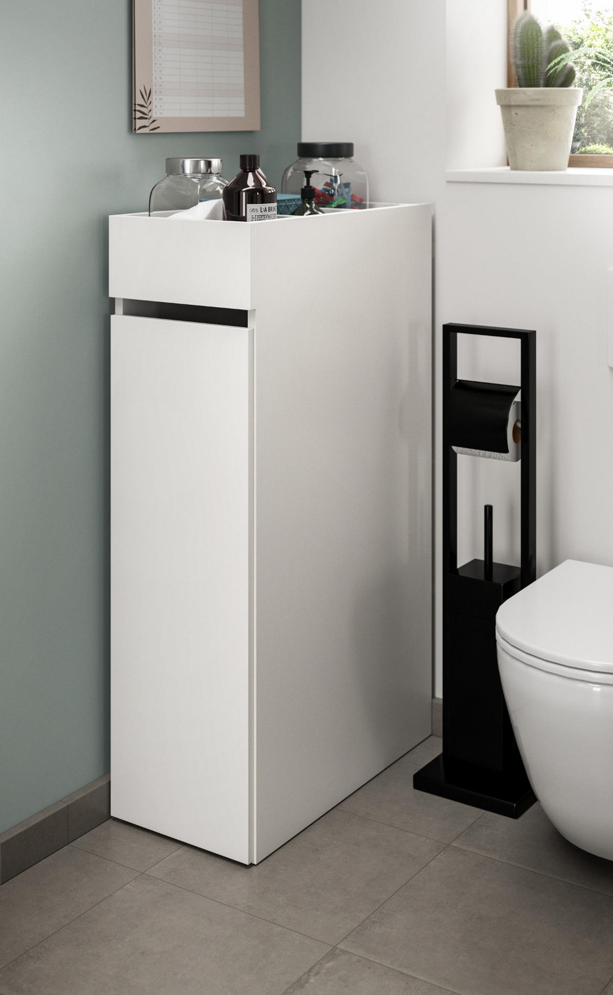 BADKOMMODE weiß 29 cm, Anstellregal mit Apothekerauszug - Schwarz/Weiß, Holzwerkstoff (29/101/60cm) - Inn.Furn