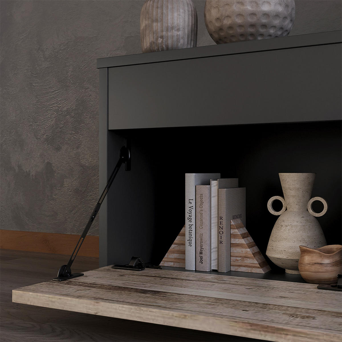 ŽIVÁ STĚNA Berno Černý/pískový dub - černá/Sonoma dub, kompozitní dřevo (139.8/38.9/35.4cm) - Vicco