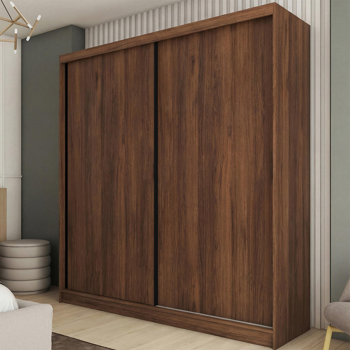 SCHWEBETÜRENSCHRANK Mario II mit Schubladen, ohne Spiegel 200/216/61 Walnuss - Walnussfarben, Holzwerkstoff (200/216/61cm) - Beautysofa