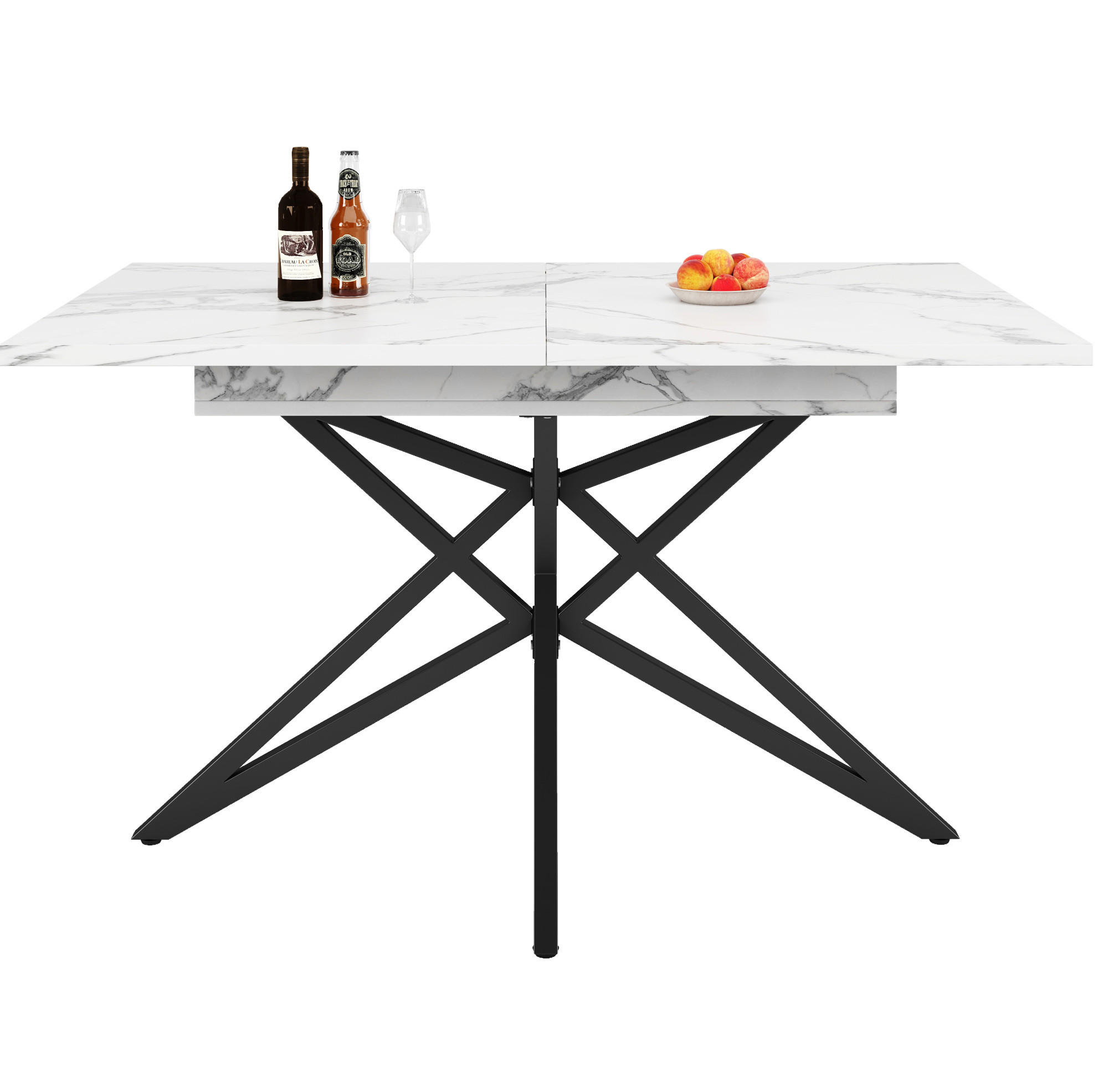 ESSTISCH 120-160x80x66 cm in Weiß und Schwarz aus MDF mit Marmoroptik ausziehbar - Weiß, Holzwerkstoff (160/80/66.1cm) - Modfu